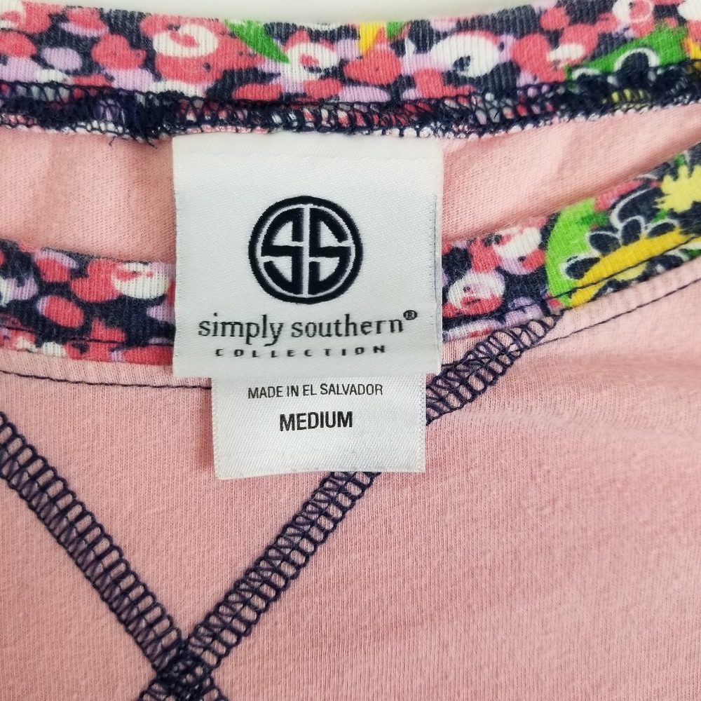 Simply Southern Bow Graphic Floral Raglan Long Sleeve Tee Pink Medium - Picture 4 of 5